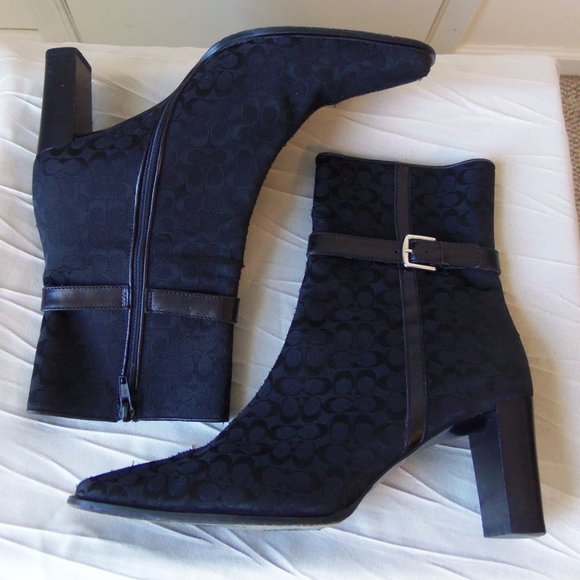 Coach Black Monogram Boots With Buckle sz 8.5 - Picture 1 of 15